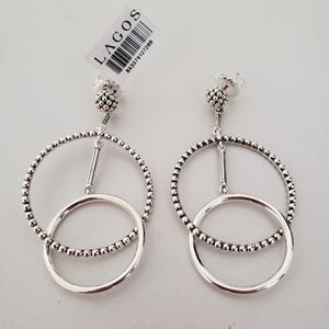 LAGOS Signature Caviar Sterling Silver Double Circle Drop Earrings